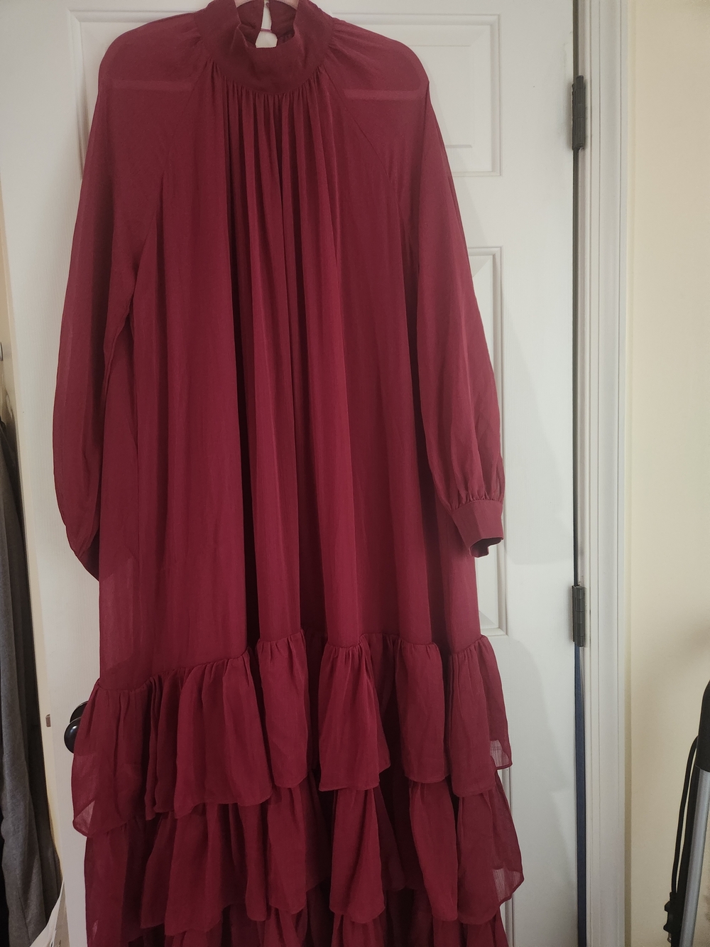 SHEIN Burgundy Ruffle Tiered Maxi Dress